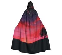 FHEDVBN Red Sky at Night Starry Hooded Cloak Cape Unisex Adult Knight Costume Medieval Robe Long Halloween Cosplay Outfit