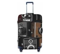 FHEDVBN Retro Cool Camera Collection Luggage Cover Washable Stretch Suitcase Protector Anti-Scratch Travel Suitcase Cover Protector Elastic Baggage Cover Fits 18-32 Inch Luggage Sleeve, Black, M