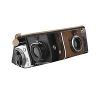 FHEDVBN Retro Cool Camera Collection Makeup Bag Leather Pencil Case for Work Office Zippered Pen Pouch Aesthetic Pencil Storage Bag Portable Coin Pouch Purse for Travel