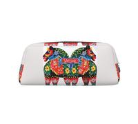 FHEDVBN Runner Swedish Dala Horse Folk Makeup Bag Travel Toiletry Bag Big Pencil Bag for Women Men Leather Zipper Coin Pouch Purse, Silver, One Size