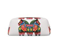 FHEDVBN Runner Swedish Dala Horse Folk Makeup Bag Travel Toiletry Bag Big Pencil Bag for Women Men Leather Zipper Coin Pouch Purse