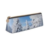FHEDVBN Snow-covered winter trees Makeup Bag Leather Pencil Case for Work Office Zippered Pen Pouch Aesthetic Pencil Storage Bag Portable Coin Pouch Purse for Travel