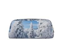 FHEDVBN Snow-covered winter trees Makeup Bag Travel Toiletry Bag Big Pencil Bag for Women Men Leather Zipper Coin Pouch Purse, Gold, One Size