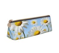 FHEDVBN Spring Daisy Flowers Makeup Bag Leather Pencil Case for Work Office Zippered Pen Pouch Aesthetic Pencil Storage Bag Portable Coin Pouch Purse for Travel