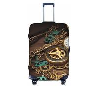 FHEDVBN Steampunk Watches Keys and Chains Luggage Cover Washable Stretch Suitcase Protector Anti-Scratch Luggage Sleeve Elastic Baggage Cover Fits 18-32 Inch, Black, M