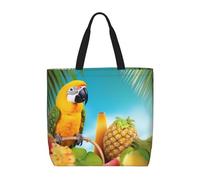 FHEDVBN Summer Parrot Pineapple Birds Tote Bags for Women Canvas Tote Purse Large Shoulder Bag Aesthetic Shopping Bags Reusable Grocery Bag Hobo Bags Casual Handbags, Top Zipper Closure