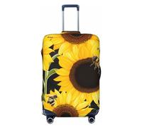 FHEDVBN Sunflower Bees Luggage Cover Washable Stretch Suitcase Protector Anti-Scratch Travel Suitcase Cover Protector Elastic Baggage Cover Fits 18-32 Inch Luggage Sleeve, Black, L