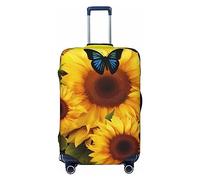 FHEDVBN Sunflower Floral Butterflies Art Luggage Cover Washable Stretch Suitcase Protector Anti-Scratch Travel Luggage Sleeve Elastic Baggage Cover Fits 18-32 Inch, Black, M