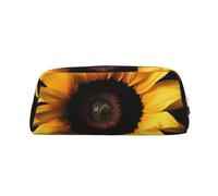 FHEDVBN Sunflower on Black Background Makeup Bag Travel Toiletry Bag Big Pencil Bag for Women Men Leather Zipper Coin Pouch Purse, Silver, One Size