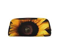 FHEDVBN Sunflower on Black Background Makeup Bag Travel Toiletry Bag Big Pencil Bag for Women Men Leather Zipper Coin Pouch Purse, Gold, One Size