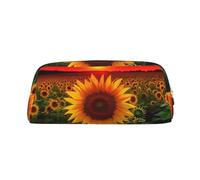 FHEDVBN Sunset Sunflower Makeup Bag Travel Toiletry Bags Big Pencil Bag for Women Men Leather Zipper Coin Pouch Purse