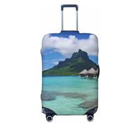 FHEDVBN Tahiti Beach Luggage Cover Washable Stretch Suitcase Protector Anti-Scratch Travel Suitcase Cover Protector Elastic Baggage Cover Fits 18-32 Inch Luggage Sleeve, Black, M