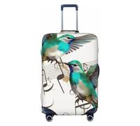 FHEDVBN Teal Birds Musical Note Luggage Cover Washable Stretch Suitcase Protector Anti-Scratch Luggage Sleeve Elastic Baggage Cover Fits 18-32 Inch, Black, M