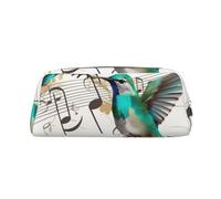 FHEDVBN Teal Birds Musical Note Makeup Bag Travel Toiletry Bag Big Pencil Bag for Women Men Leather Zipper Coin Pouch Purse, Silver, One Size