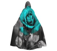 FHEDVBN Teal Grey Rose Hooded Cloak Cape Unisex Adult Knight Costume Medieval Robe Long Halloween Cosplay Outfit