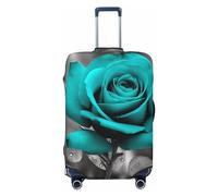 FHEDVBN Teal Grey Rose Luggage Cover Washable Stretch Suitcase Protector Anti-Scratch Travel Suitcase Cover Protector Elastic Baggage Cover Fits 18-32 Inch Luggage Sleeve, Black, S