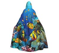 FHEDVBN The Underwater World Tropical Fish Hooded Cloak Cape Unisex Adult Knight Costume Medieval Robe Long Halloween Cosplay Outfit