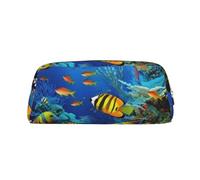 FHEDVBN The Underwater World Tropical Fish Makeup Bag Travel Toiletry Bag Big Pencil Bag for Women Men Leather Zipper Coin Pouch Purse, Gold, One size