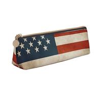 FHEDVBN Vintage American USA Flag Makeup Bag Leather Pencil Case for Work Office Zippered Pen Pouch Aesthetic Pencil Storage Bag Portable Coin Pouch Purse for Travel