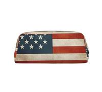FHEDVBN Vintage American USA Flag Makeup Bag Travel Toiletry Bag Big Pencil Bag for Women Men Leather Zipper Coin Pouch Purse, Gold, One size