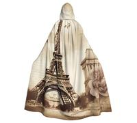 FHEDVBN Vintage Paris Eiffel Tower Butterfly Hooded Cloak Cape Unisex Adult Knight Costume Medieval Robe Long Halloween Cosplay Outfit