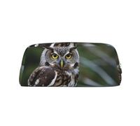 FHEDVBN Wild Owl Birds Makeup Bag Travel Toiletry Bag Big Pencil Bag for Women Men Leather Zipper Coin Pouch Purse, Silver, One Size