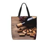 FHEDVBN Wine Bottle Corks Grapes Tote Bags for Women Canvas Tote Purse Large Shoulder Bag Aesthetic Shopping Bags Reusable Grocery Bag Hobo Bags Casual Handbags, Top Zipper Closure