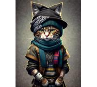 Fheeao 5D AI Diamond Painting Warrior Cat Diamond Art Kits Adults/Kids Round Full Drill Diamond Painting Kit DIY Dimond Picture Art for Beginner Home Wall Decor Birthday Gift 40x50cm/16x20 inch