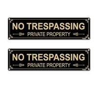 FHEGI 2 Pack No Trespassing Sign Private Property 12x3 Inch Rust Free Aluminum Easy To Read & Sturdy Keep Out Outdoor Metal Signs with Reflective Materials, Unwanted Visitors from Your Home Yard