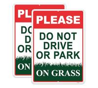 FHEGI 2PC Please Do Not Drive or Park on Grass Yard Sign - 14x10 Rust Free Aluminum Metal Sign, No Parking on Grass Sign - Keep Off Grass Sign for Yard（Red）
