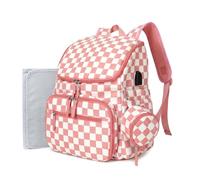 FHELAD Checkered Diaper Bag Backpack with Changing Pad & Stroller Clips, Large Travel Baby Diaper Bag for Newborn Moms, Baby Shower Gifts (Peach Pink)