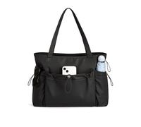 FHELAD Puffer Tote Bag for Women, Lightweight Quilted Work Shoulder Bag with Water Bottle Pocket for Travel, Office, Carry On, Black, L, Puffer