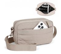 FHELAD Small Crossbody Bag for Women, Compact Puffer Camera Bag With Padded and Theft Zipper for Photographer, Travel (Khaki)