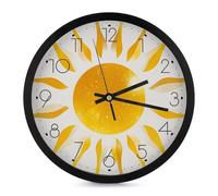 FHESDCW 10 Inch Silent Wall Clock Round Modern Decorative Clocks - Battery Operated, Abstract Art Golden Sunlight Wall Clock for Office, Bedroom, Living Room, Black-Style