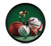 FHESDCW 10 Inch Silent Wall Clock Round Modern Decorative Clocks - Battery Operated, Basketball Rugby Baseball Golf Wall Clock for Office, Bedroom, Living Room, Black-Style