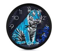 FHESDCW 10 Inch Silent Wall Clock Round Modern Decorative Clocks - Battery Operated, Blue Rose Tiger Wall Clock for Office, Bedroom, Living Room, White-Style
