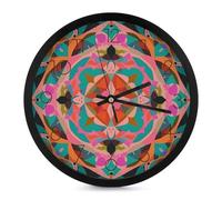 FHESDCW 10 Inch Silent Wall Clock Round Modern Decorative Clocks - Battery Operated, Colorful Bohemian Patterns Wall Clock for Office, Bedroom, Living Room, Black-Style