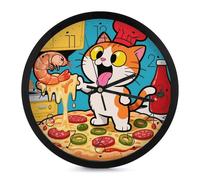 FHESDCW 10 Inch Silent Wall Clock Round Modern Decorative Clocks - Battery Operated, Cute Kitten Cat Pizza Wall Clock for Office, Bedroom, Living Room, Black-Style