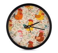 FHESDCW 10 Inch Silent Wall Clock Round Modern Decorative Clocks - Battery Operated, Cute Rooster and Chick Wall Clock for Office, Bedroom, Living Room, Black-Style