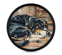 FHESDCW 10 Inch Silent Wall Clock Round Modern Decorative Clocks - Battery Operated, Dogs Sleeping in The House Wall Clock for Office, Bedroom, Living Room, White-Style