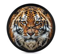 FHESDCW 10 Inch Silent Wall Clock Round Modern Decorative Clocks - Battery Operated, Fierce Tiger Wall Clock for Office, Bedroom, Living Room, White-Style