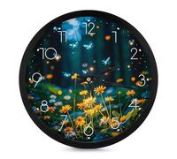 FHESDCW 10 Inch Silent Wall Clock Round Modern Decorative Clocks - Battery Operated, Fireflies and Enchanting Forests Wall Clock for Office, Bedroom, Living Room, White-Style
