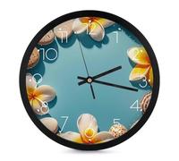 FHESDCW 10 Inch Silent Wall Clock Round Modern Decorative Clocks - Battery Operated, Frame Exotic Floral Pattern Printing Wall Clock for Office, Bedroom, Living Room, White-Style