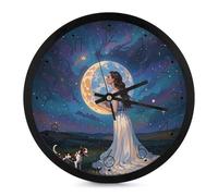 FHESDCW 10 Inch Silent Wall Clock Round Modern Decorative Clocks - Battery Operated, Friendship Under The Giant Moon Wall Clock for Office, Bedroom, Living Room, Black-Style
