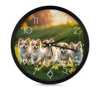 FHESDCW 10 Inch Silent Wall Clock Round Modern Decorative Clocks - Battery Operated, Happy Little Dog Wall Clock for Office, Bedroom, Living Room, White-Style
