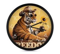 FHESDCW 10 Inch Silent Wall Clock Round Modern Decorative Clocks - Battery Operated, Hippie Tiger Wall Clock for Office, Bedroom, Living Room, White-Style