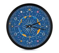FHESDCW 10 Inch Silent Wall Clock Round Modern Decorative Clocks - Battery Operated, Interesting Sun Face Wall Clock for Office, Bedroom, Living Room, Black-Style