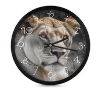 FHESDCW 10 Inch Silent Wall Clock Round Modern Decorative Clocks - Battery Operated, Lioness Wall Clock for Office, Bedroom, Living Room, White-Style