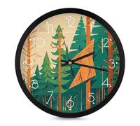 FHESDCW 10 Inch Silent Wall Clock Round Modern Decorative Clocks - Battery Operated, Mountain Fir Forest Wall Clock for Office, Bedroom, Living Room, White-Style