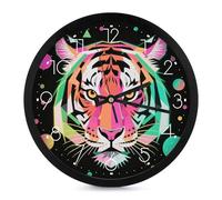 FHESDCW 10 Inch Silent Wall Clock Round Modern Decorative Clocks - Battery Operated, Neon Tiger Art Wild Animal Wildlife Wall Clock for Office, Bedroom, Living Room, White-Style